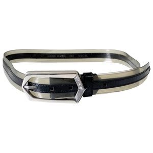 Emporio Armani black patent leather and clear vinyl silver buckle belt